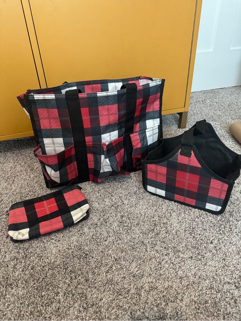 Red Black White Plaid Tote + Organizer Set